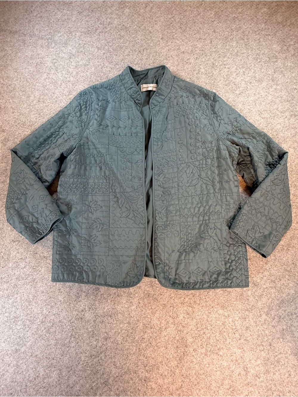 Alfred Dunner Quilted Embroidered Jacket Blue Green Size 12